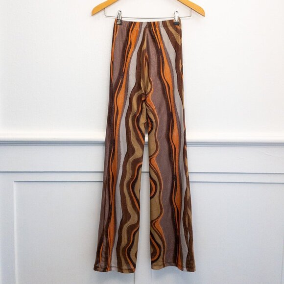 Motel Retro Swirl Print Mesh Flare Pants XXS 70s Style Festival Boho - Picture 1 of 4